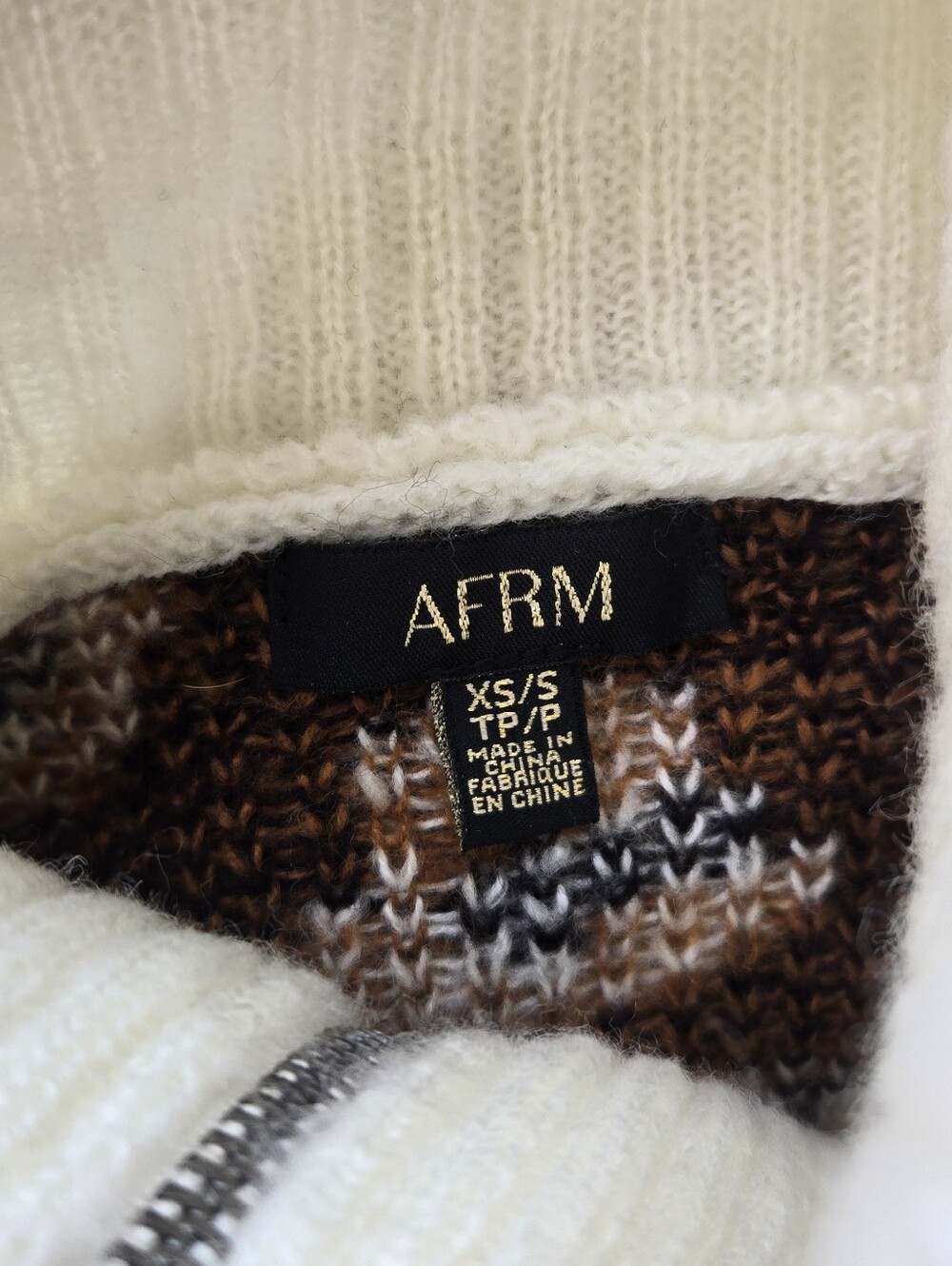AFRM Cream Chevron Zip-Neck Sweater - Picture 8 of 10